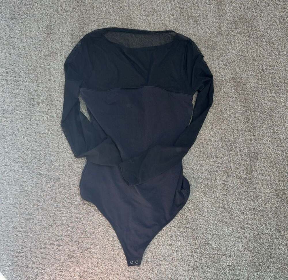Abercrombie & Fitch Mesh Long Sleeve Bodysuit Black Size S
